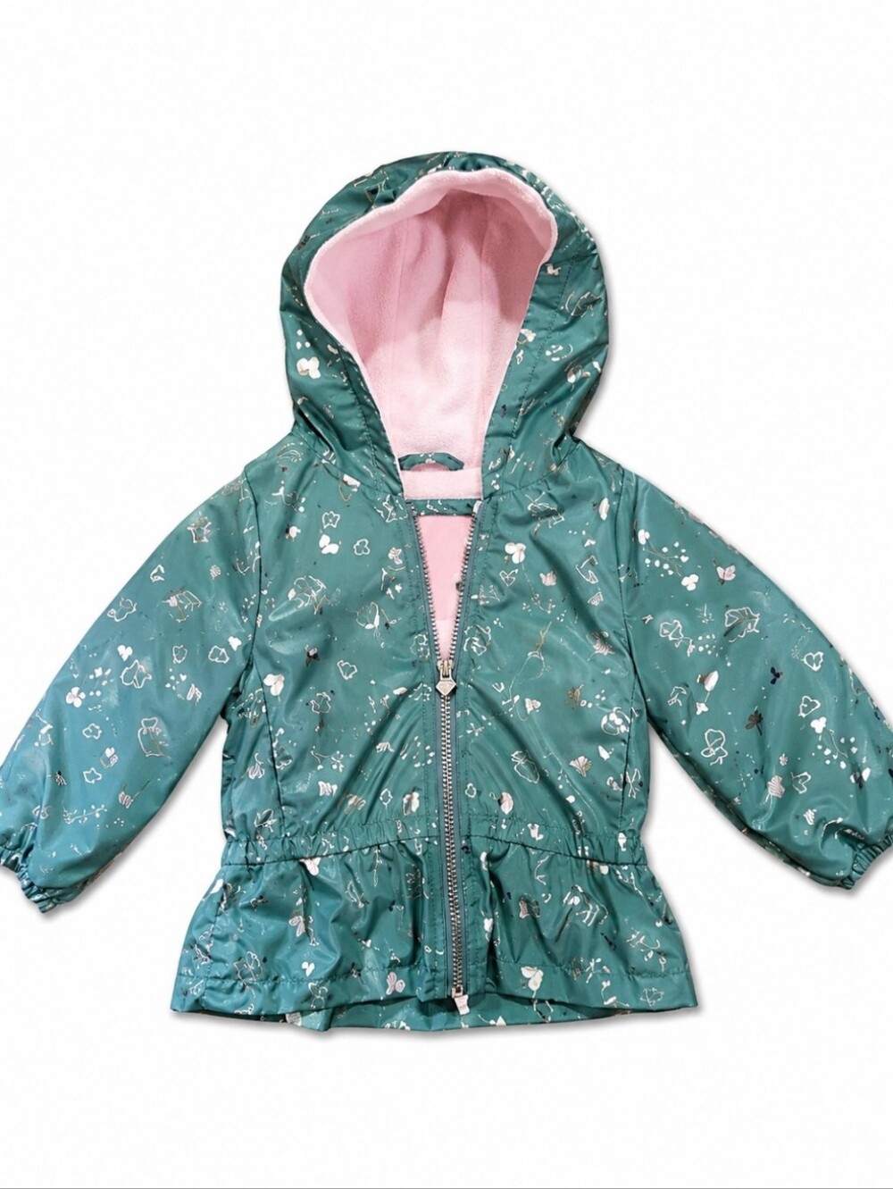 London Fog Green Gold Metallic Print Fleece Lined Infant Puffer Jacket Sz 24M
